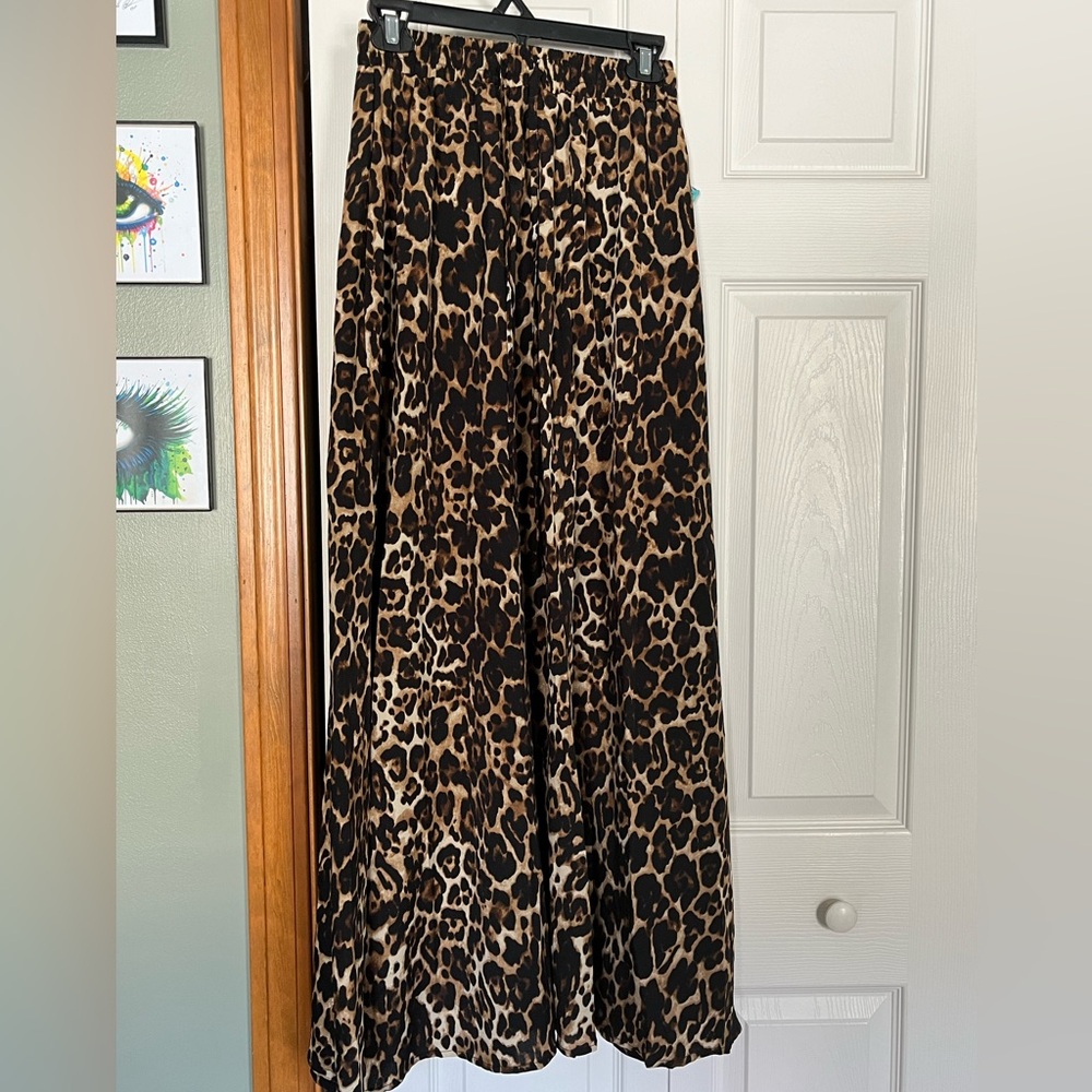 Leopard Print Drawstring Maxi Skirt
